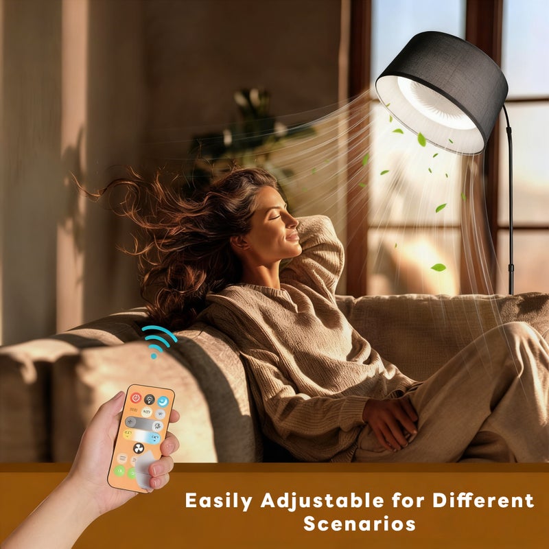 SHARPDO Adjustable Arc Floor Lamp with Fan, 12W Tri-Color LED Dimmable Standing Lamp, Remote & Push Button Control, Marble Base, Linen Shade, Modern Tall Floor Lamp for Living Room Bedroom Office - Image 2